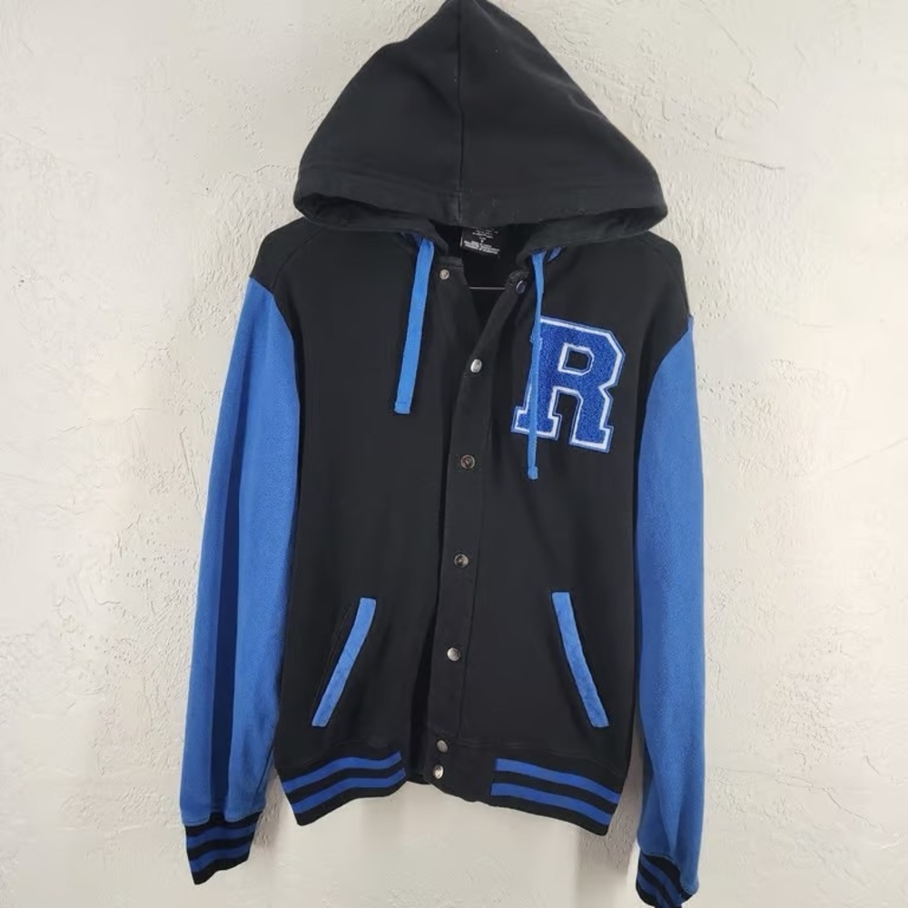 Black & Royal Blue Hooded Letterman Jacket